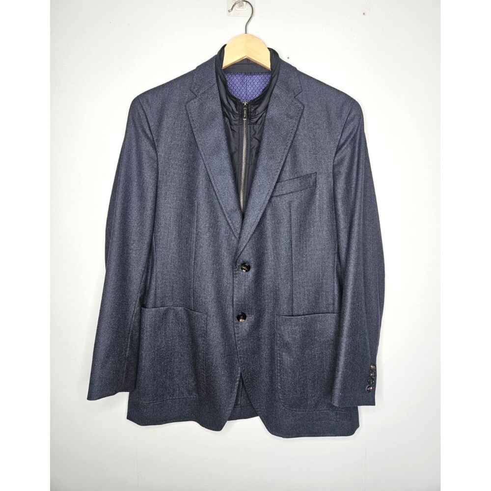 TED BAKER Endurance Tucker Blazer Jacket 40R Wool Navy Micro Plaid Double Vent